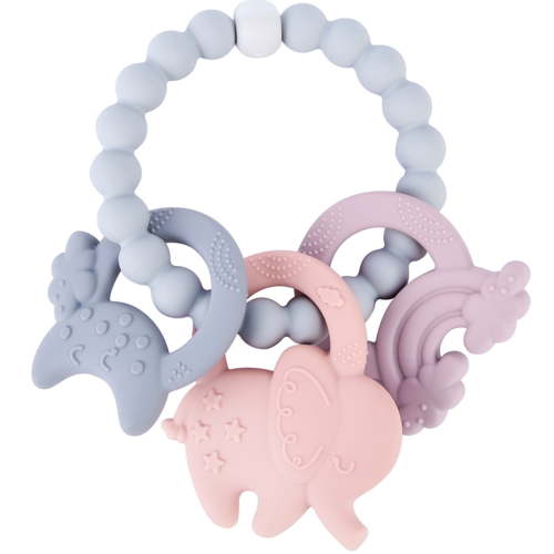 Teething Toys 0-6 Months BPA Free Silicone Teethers for Babies 6-12 Months Baby Chew Toys, Silicone Teething Ring for Infant Newborn (Pink Elephant)