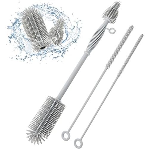 Baby Bottle Brush and Straw Cleaner Brush Set, Extra Long Double-Ended Soft Silicone Brush Cleaner for Baby Bottles, Water Bottles, Cups, Breast Pumps, Detachable & Hangable