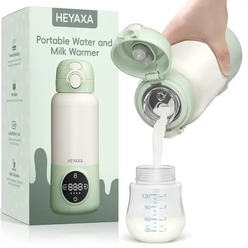 Portable Bottle Warmer for Travel, Fast Heating with12000mAh Battery & Fast Charger, Pasteurization for Hygiene, Precise Temp Control,15oz Capacity, Leak-Proof, Ideal for Night Feeding (Green)