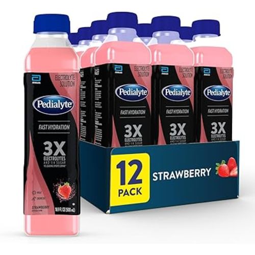 Pedialyte Electrolyte Solution, Strawberry, Hydration Drink, 12 bottles, half liter each