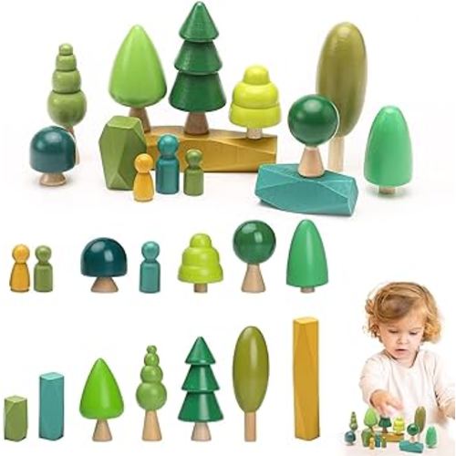 Wooden Tree Toys Balancing Stone Blocks | Wooden Sorting Stacking Balancing Stone Rocks | Stacking Toys for Toddlers 3+ | Lightweight Colorful Educational Toys for Toddlers (Forest)