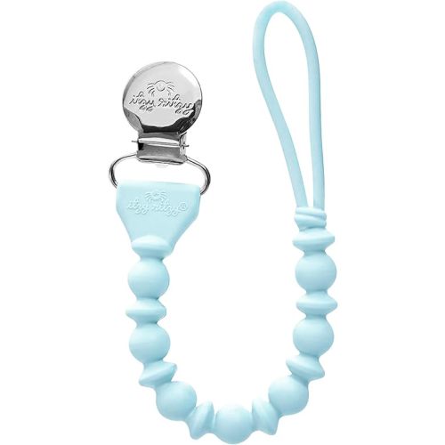 Itzy Ritzy Silicone Pacifier Clip; 100% Food Grade Silicone Pacifier Strap with Clip Keeps Pacifiers, Teethers & Small Toys in Place; Features One-Piece Design & Silicone Cord (Sky)