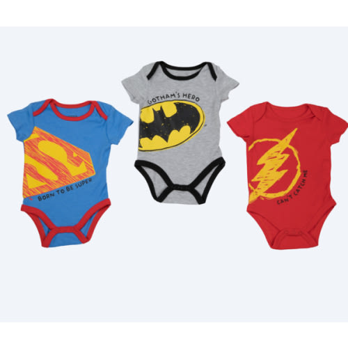 Justice League Superman Batman and Flash 3-Pack Infant Bodysuit Set - SuperHeroStuff