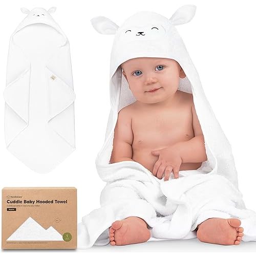 KeaBabies Hooded Baby Towel for Newborn - Viscose Derived from Bamboo Large Baby Bath Towels with Hood for Boys, Girls, Toddler, Extra Absorbent & Soft Newborn Bath Essentials (Lamb)