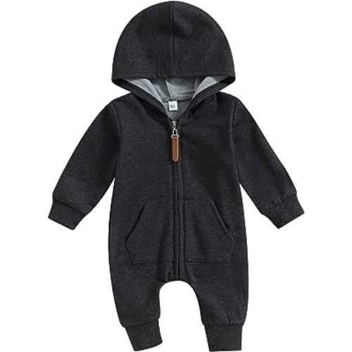 Infant Baby Boy Girl Clothes Solid Hoodie Romper Zip Up Long Sleeve Hooded Jumpsuit Coverall Fall Winter Outfit