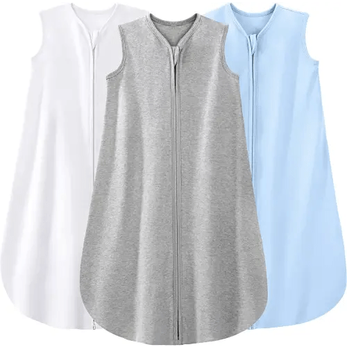 Yoofoss Baby Sleep Sack 3-6 Months 100% Cotton 0.5 TOG Baby Sleeping Bag 2-Way Zipper Toddler Wearable Blankets 3 Pack Breathable Lightweight (Small)
