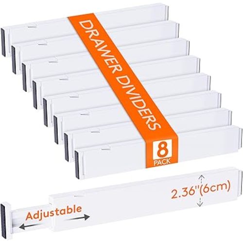 Lifewit 8 Pack Kitchen Drawer Dividers 2.36" High, 16"-22" Adjustable Drawer Organizer for Utensils/Clothes/Makeup, Plastic Expandable Separators in Dresser/Bedroom/Bathroom/Office Storage