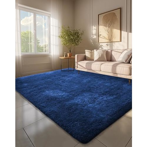 Ophanie 6x9 Blue Rugs for Living Room, Large Fluffy Shag Fuzzy Plush Soft Area Rugs, Floor Shaggy Navy Carpets for Bedroom, Carpet for Kids Boys Girls Dorm Nursery Home Decor Aesthetic