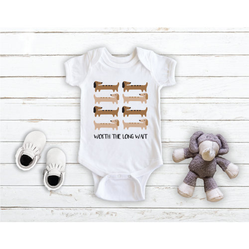 Worth The Long Wait - Dachshund Dog - Baby Bodysuit - Unisex Clothing - Baby Boy - Baby Girl - Pregnancy Reveal