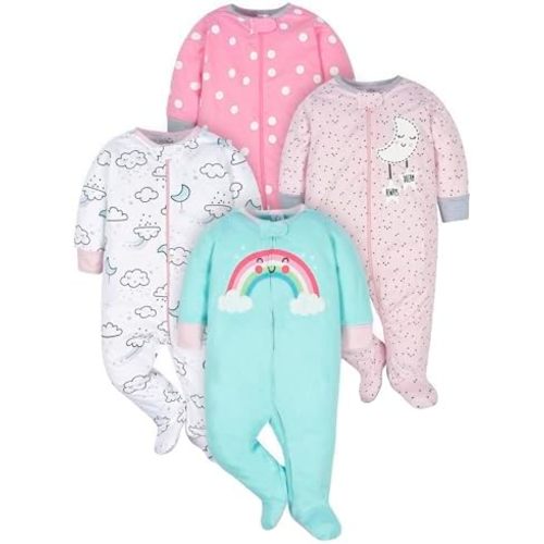 Gerber Baby Girls' 4 Pack Sleep 'N Play Footie