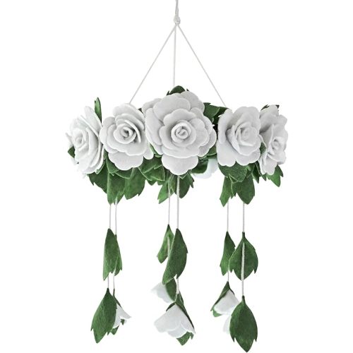 Sorrel + Fern Baby Crib Mobile (White Roses) - Baby Nursery Decor - Handmade Floral Decor for Girls - Crib Hanging Toy