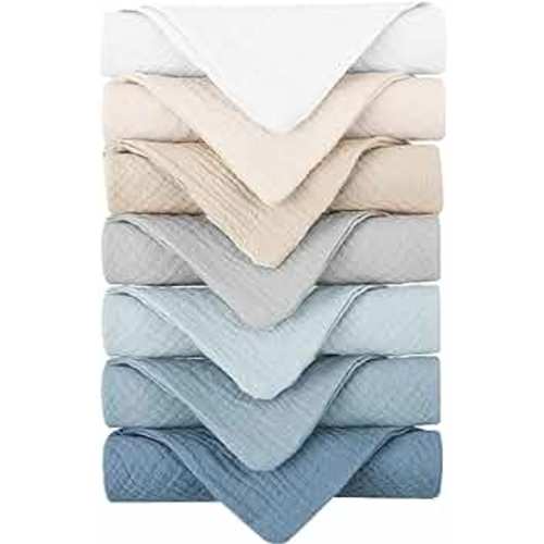 Konssy Baby Muslin Washcloths 7 Pack -100% Cotton Baby Bath Towels, Soft Baby Wash Cloths and Absorbent Burp Cloths for Newborn Kids Girls and Boys, 11x11 inches
