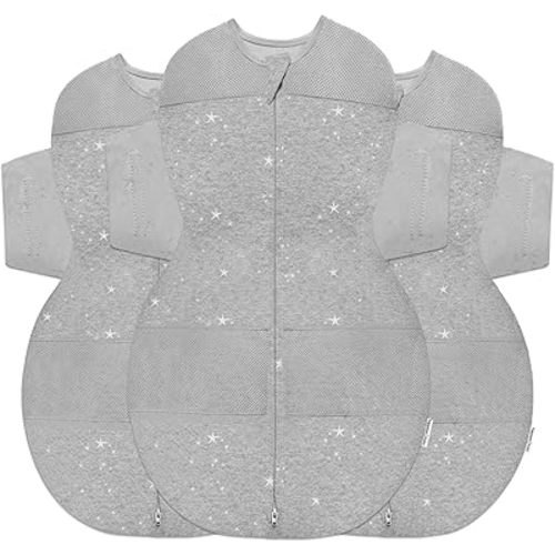 Happiest Baby SNOO Sleep Sack - 100% Organic Cotton Baby Swaddle Blanket - Doctor Designed Promotes Healthy Hip Development - 3-Pack Bundle (Graphite Stars, S, M, L)