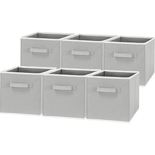 Simple Houseware Foldable Cube Storage Bins, 11-Inch Gray, 6-Pack Fabric Cubes Organizer for Closet or Shelves