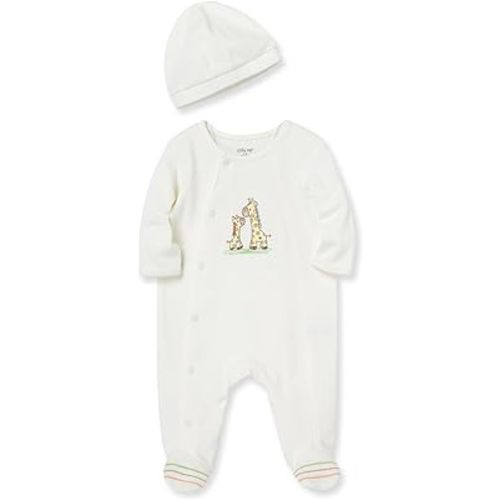 Little Me Clothes for Baby Gender Neutral 100% Cotton Scratch-Free Tag Footed One-Piece Romper and Hat Sleeper Set, Preemie to 9 Months