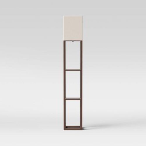 Shelf Floor Lamp Black - Threshold™: Painted Mdf With Linen Shade, 3-way Switch, Etl Listed