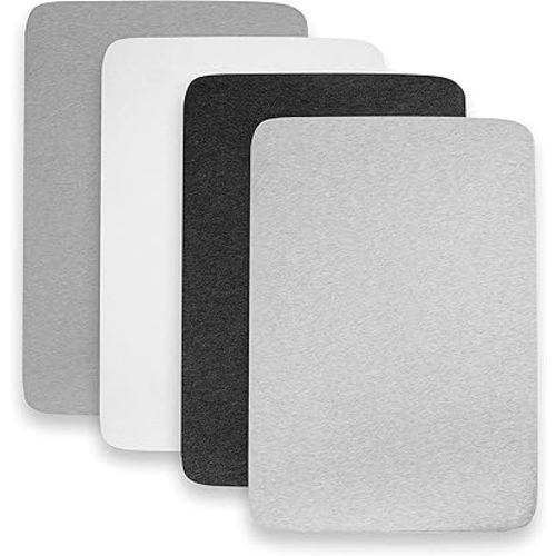 Pack n Play Sheets – Pack and Play Sheets 4 Pack – 100% Super Soft Jersey Knit Cotton Playard Mattress Sheets – Portable Playpen Sheet – Fitted Play Yard Mini Crib Sheets for Boy & Girl (24 x 38 x 5)