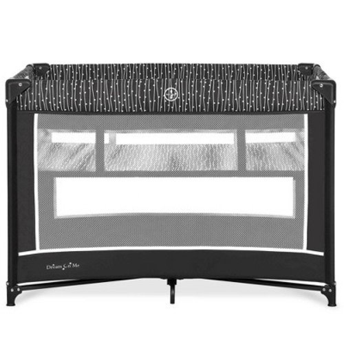 Lilly Deluxe Play yard With Full Bassinet, Changing Tray And Infant Napper With Canopy, Color: Black and white