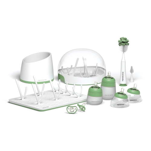 Nanobebe Baby Bottle Ultimate Feeding and Cleaning Set, Newborn to Baby, Sage