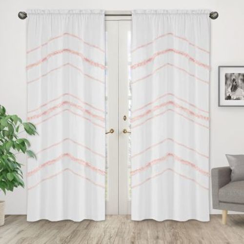 Sweet Jojo Designs Window Curtain Panels 84in. Boho Fringe White And Pink