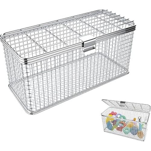 Dishwasher Basket for Small Items - 304 Stainless Steel Dishwasher Basket for Bottle Parts Accessories, Pacifiers, Lids, Teething Toys and Toddler Utensils (Silver)