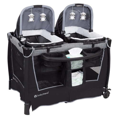 Baby Trend Twin Nursery Center, Playpen Combo with 2 Bassinets & Changing Table, Quarry
