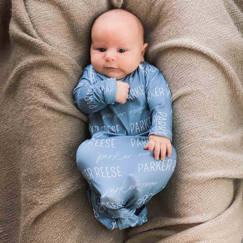 Solid Dusty Blue Personalized Newborn Baby Knot Gown