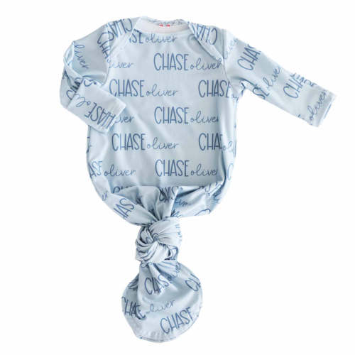 Personalized Font Duo Newborn Baby Knot Gown | Best Selling Blues
