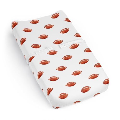 Sweet Jojo Designs Brown and White Football Boy Baby Changing Pad Cover Sheet – Infant Newborn Diaper Table Change Mat Cover - for The Vintage Foot Ball Sports Themed Footballs Collection