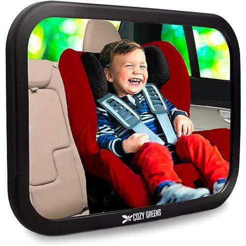 Shatterproof Baby Car Mirror, Fully View Infant in Rear Facing Car Seat - Newborn Safety, Crash Tested & Extra Wide, Crystal Clear, 100% Lifetime Satisfaction Guarantee, Easy Install by Cozy Greens
