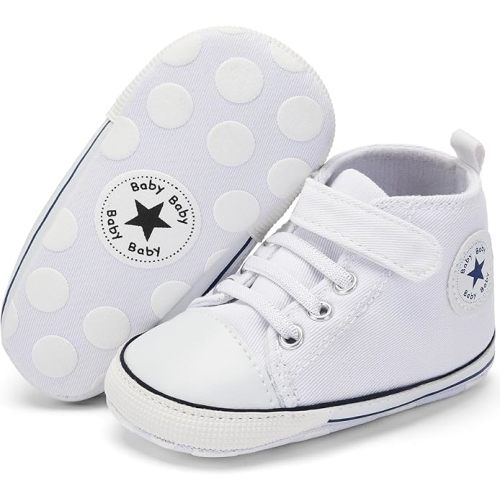 BACSAC Baby Boys Girls Canvas High Top Shoes Newborn Infant First Walking Sneakers with Hook and Loop Breathable Lightweight Non-Slip