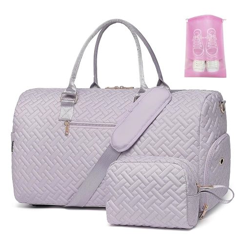 Duffle Bag for Travel, Weekender Bag with Shoe Compartment, Carry On Overnight Bag for Women with Toiletry Bag, Gym Bag with Wet Pocket, Hospital Bags for Labor and Delivery Beige