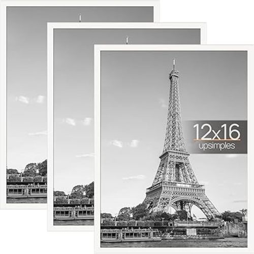 upsimples 12x16 Frame White 3 Pack, Picture Frames 12 x 16 for Horizontal or Vertical Wall Mounting - Slide-In Photo Frame Strips, Scratch-Proof Wall Gallery Poster Frame