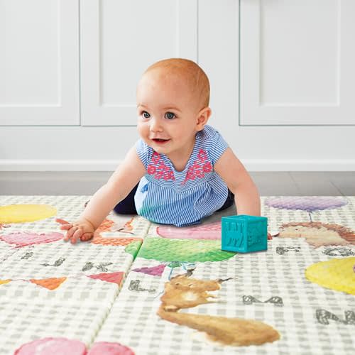 Toddleroo by North States 71" x 71" Foldable ABC Animal Friend Padded Play Mat. Extra Large Foam Baby Play Mats for Floor, Waterproof Tummy Time Mat for Indoor & Outdoor Use