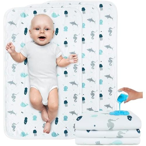 Changing Pad Liner Quilted Waterproof, Baby Changing Pad, Changing Table Pads, Anti Slip & Washable Baby Changing Mat, 27" x 14", 3 Pack