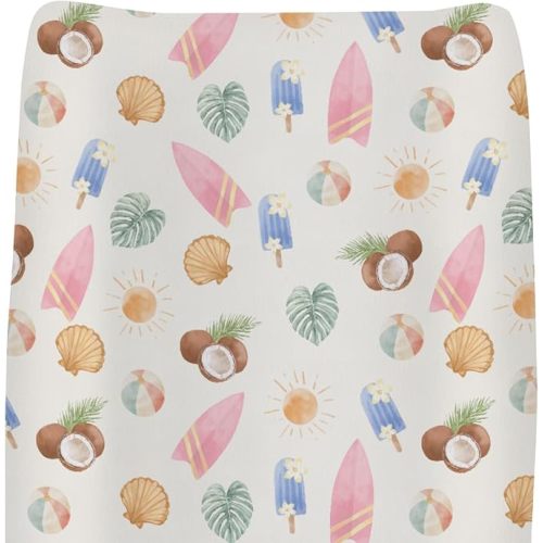Neutral Summer Beach Changing Pad Covers for Baby Girls Boys Surfboard Coconut Seashells Sun Balls Fitted Change Table Pad Covers Mats Seaside Holiday Soft Diaper Changing Pad Sheets 32''×16''
