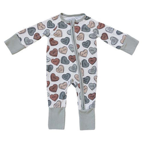 Ribbed Bamboo Zipper Conversation Hearts | The Baby Cubby