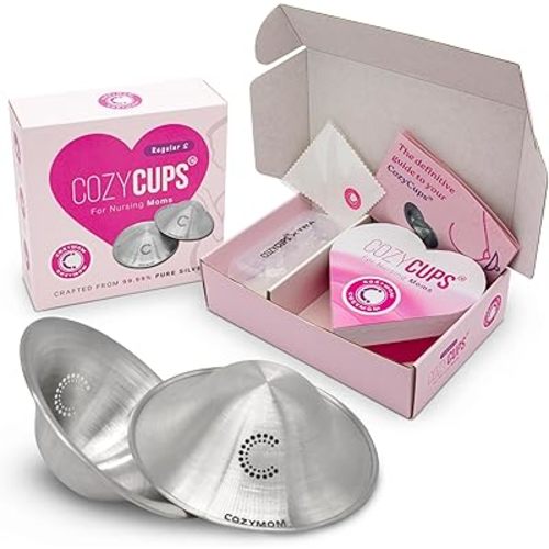COZYMOM™ 999 Silver Nursing Cups 45mm, Breastfeeding Essentials for Newborns, Metal Nipple Shields with Breathable Design, Comfortable Silver Nipple Covers, New Year Gift for Moms