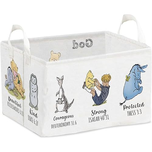 Winnie Nursery Storage Basket, Large Square Canvas Laundry Hamper With A Waterproof PE Coating For Kids Boys And Girls, Bathroom, Bedroom, Clothes,Toy Bin