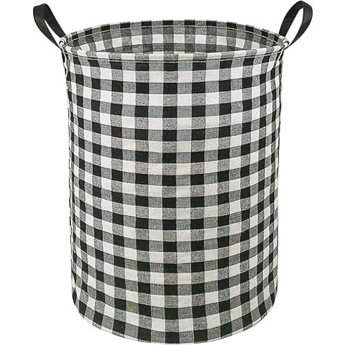 KUNRO Large Sized Storage Basket Waterproof Coating Organizer Bin Laundry Hamper for Nursery Clothes Toys (Black grid)