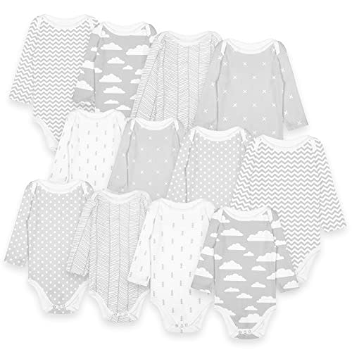 Long Sleeve Cotton Baby Bodysuits One Piece For Boys Girls 12 Pack 0-24 Month