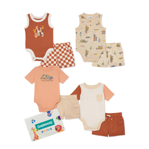 Garanimals Baby Boys Mix & Match Outfit Kid-Pack, 8-Piece, Sizes 0-24M