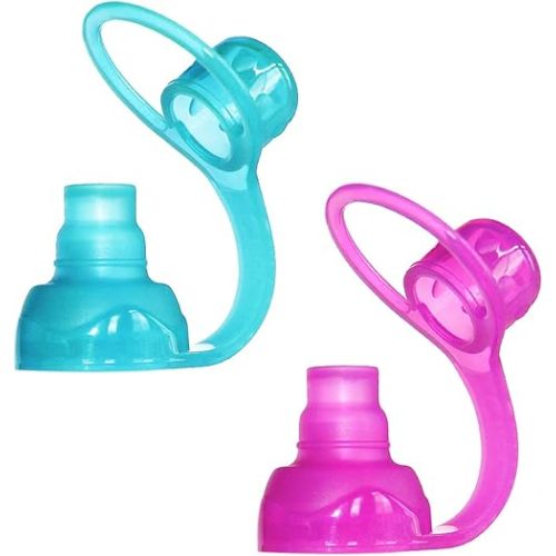 ChooMee SoftSip Food Pouch Top | Baby Led Weaning | No Spill Flow Control Valve, Protects Childs Mouth, 100% Silicone, BPA Free | 2CT Aqua Purple