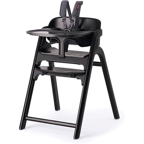 Momcozy DinerPal Wooden High Chair for Babies, Toddlers & Adults Up to 308 Lbs, Convertible Baby Highchair with Food-Grade Tray, Dishwasher-Safe, Adjustable & Ergonomic, Midnight Black​