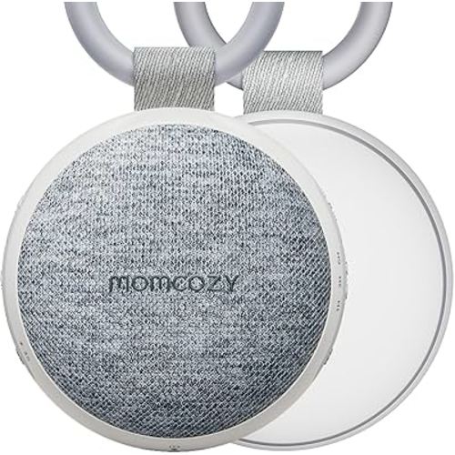 Momcozy Portable Sound Machine with Night Light, White Noise Sound Machine for Baby, 20 Soothing Sounds, Sound Therapy, Long-Lasting Power, Timer, Clips on Stroller, Grey