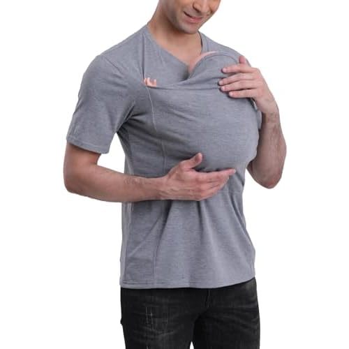 Kangaroo Shirt for Dad and Baby, Dad Shirt with Baby Pouch V Neck Dad Kangaroo T-Shirt Dad Baby Carrier Shirt