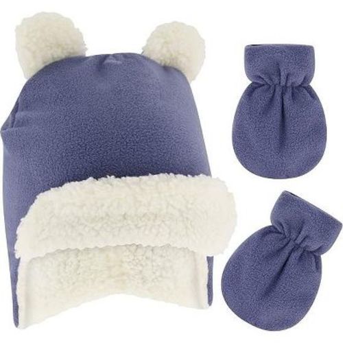 Rising Star Baby Girls & Boys Trapper Hat and Mitten set, Winter set for Infants Ages 0-6 Months (Navy)
