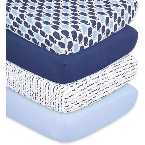 The Peanutshell 4-Pack Fitted Crib Sheet Set - Super Soft & Breathable Baby Girl or Boy Crib Sheets, Nursery Decor, Fit for Standard Mattress Cover- Nautical
