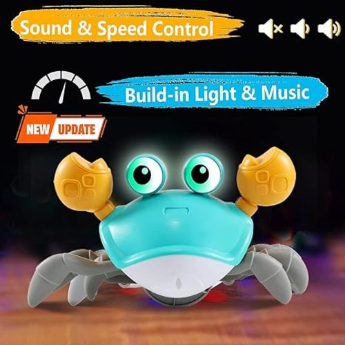 control future Crawling Crab Baby Toy - Infant Tummy Time Toys 3 4 5 6 7 8 9 10 11 12 Babies Boy 3-6 6-12 Learning Crawl 9-12 12-18 Walking Toddler 36 Months Old Music Development 1st Birthday Gifts - Green