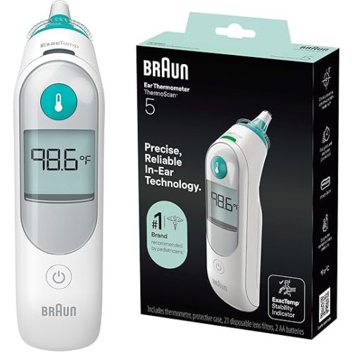 Braun ThermoScan 5 Ear Thermometer, Digital Display, Baby and Infant Thermometer with ExacTemp Stability Indicator for Professional Accuracy, Recommended by Pediatricians